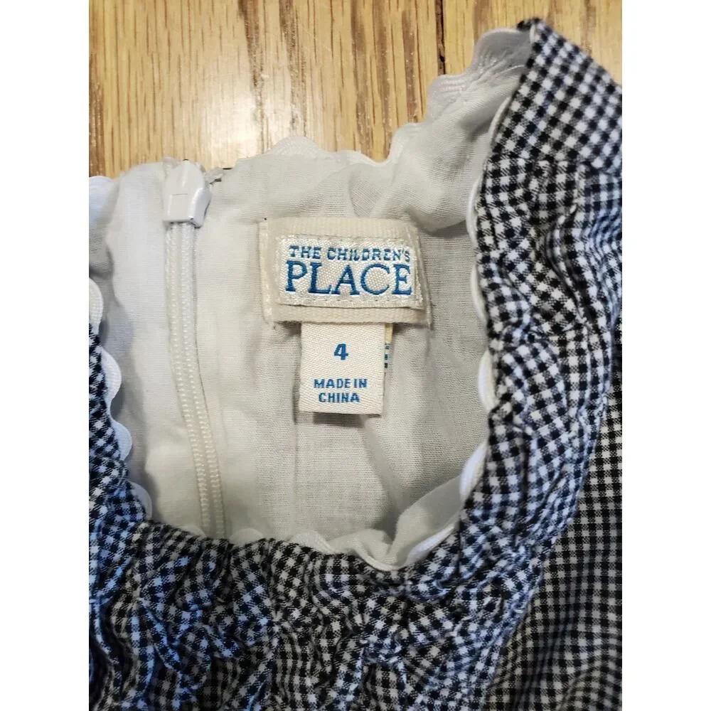 The Children's Place 4T Dress Black White Gingham Check Plaid Cottage EUC